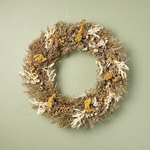 Open Box - 21" Preserved Spring Grass and Flower Wreath - Hea Brown